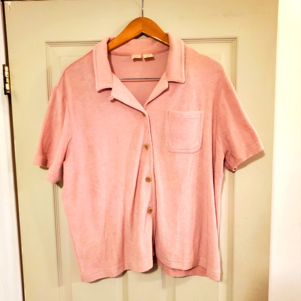 Gap Button-Front Shirt In Towel Terry Pink Organic Cotton
